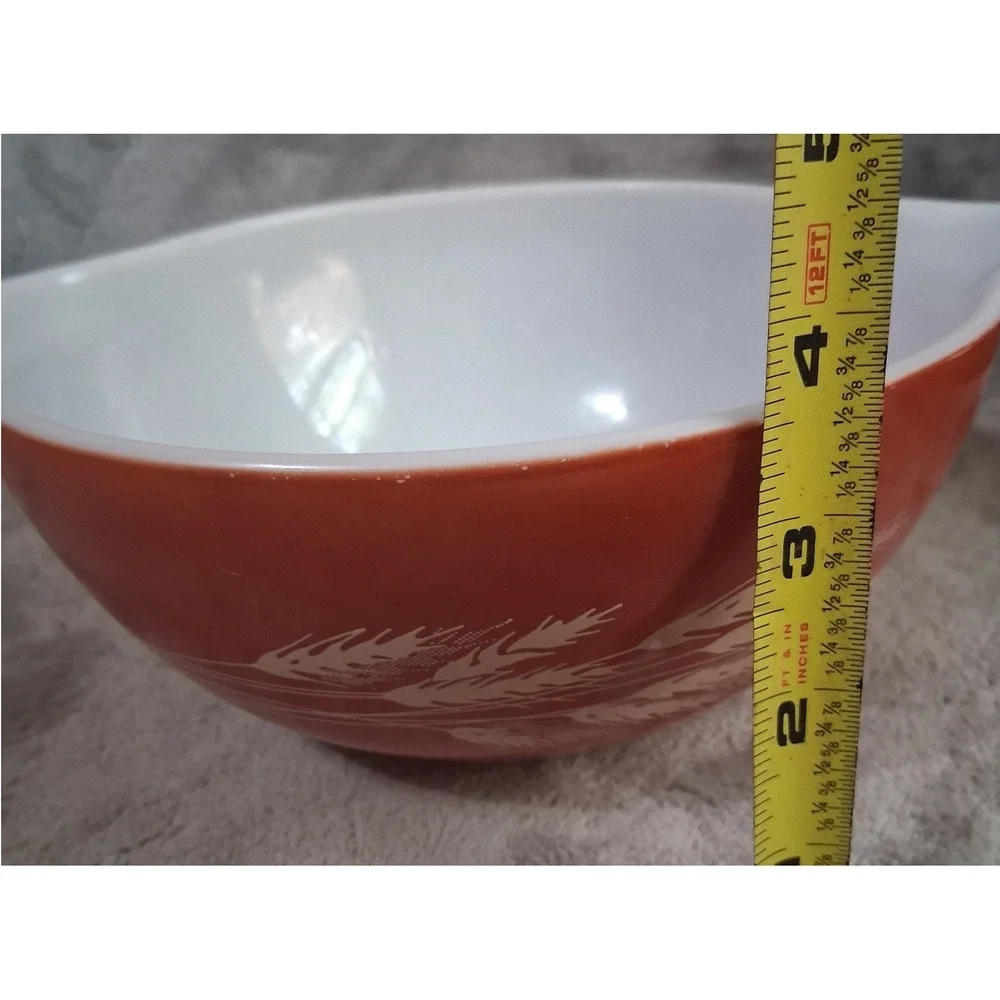 Vintage Pyrex Autumn Harvest 442 Cinderella Mixing Bowl 1.5 QT Orange Wheat MCM